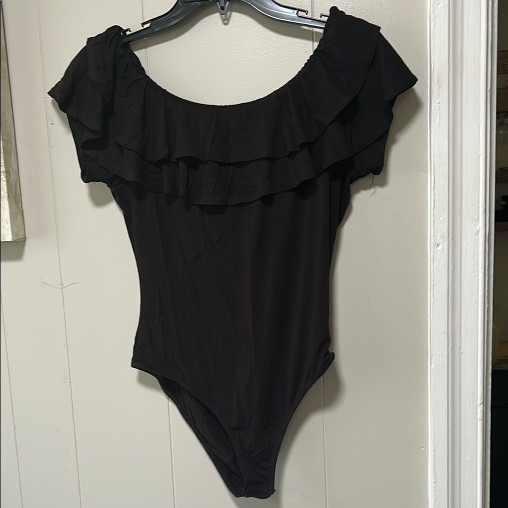 Elegant Black Ruffle Bodysuit